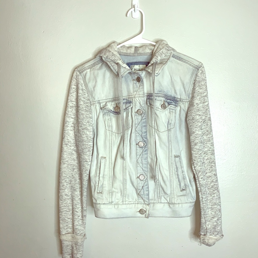 Light Wash Denim & Heather Gray Hooded Jacket